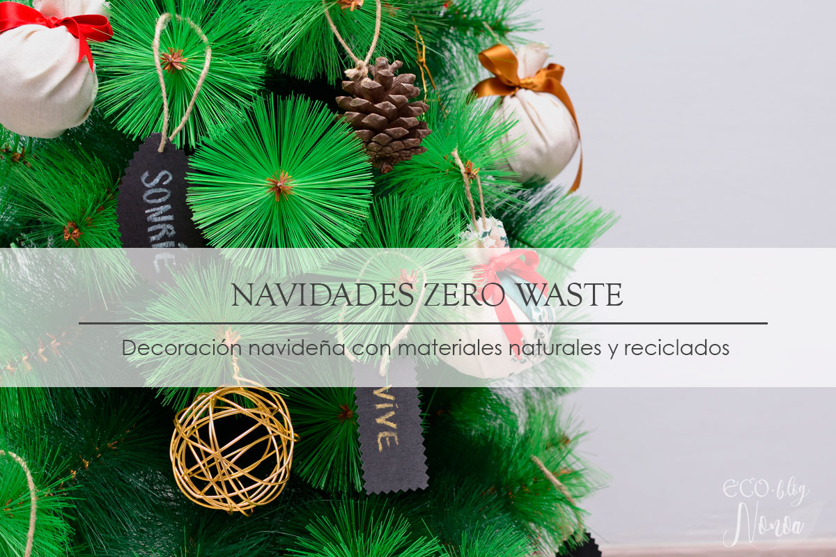 Adornos navideños con materiales reciclados y elementos naturales